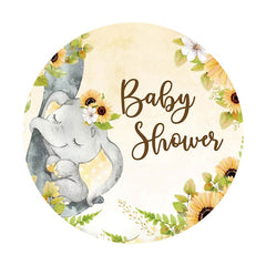 Aperturee - Elephant And Sunflower Circle Baby Shower Backdrop