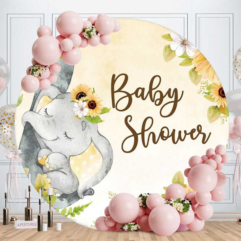 Aperturee - Elephant And Sunflower Circle Baby Shower Backdrop