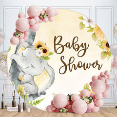 Aperturee - Elephant And Sunflower Circle Baby Shower Backdrop