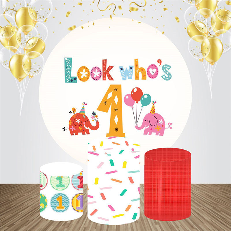 Aperturee - Elephant Balloon Round 1st Birthday Backdrop Kit