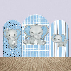 Aperturee - Elephant Blue Plaid Stripe Dots Arch Backdrop Kit