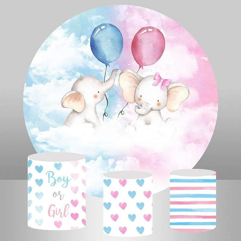 Aperturee - Elephant Gender Reveal Circle Baby Shower Backdrop