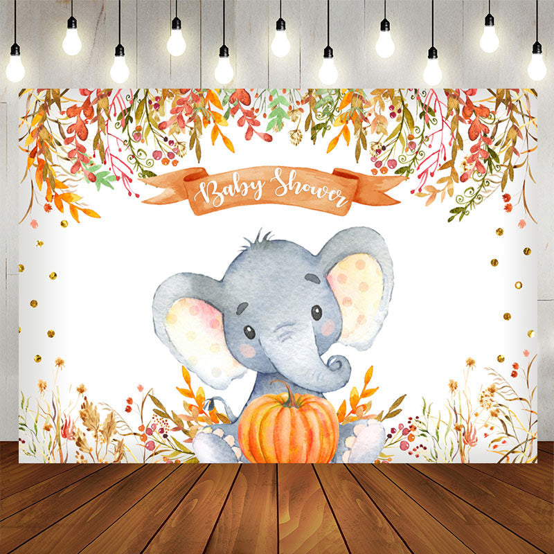 Aperturee - Elephant Pumpkin Baby Shower Gold Glitter Theme Backdrop