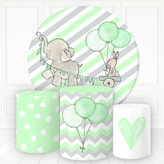 Aperturee Elephant Rabbit Green Balloon Round Birthday Backdrop Kit