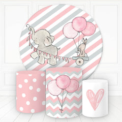 Aperturee Elephant Rabbit With Balloon Round Birthday Backdrop Kit