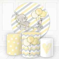 Aperturee Elephant Rabbit Yellow Balloon Round Birthday Backdrop Kit