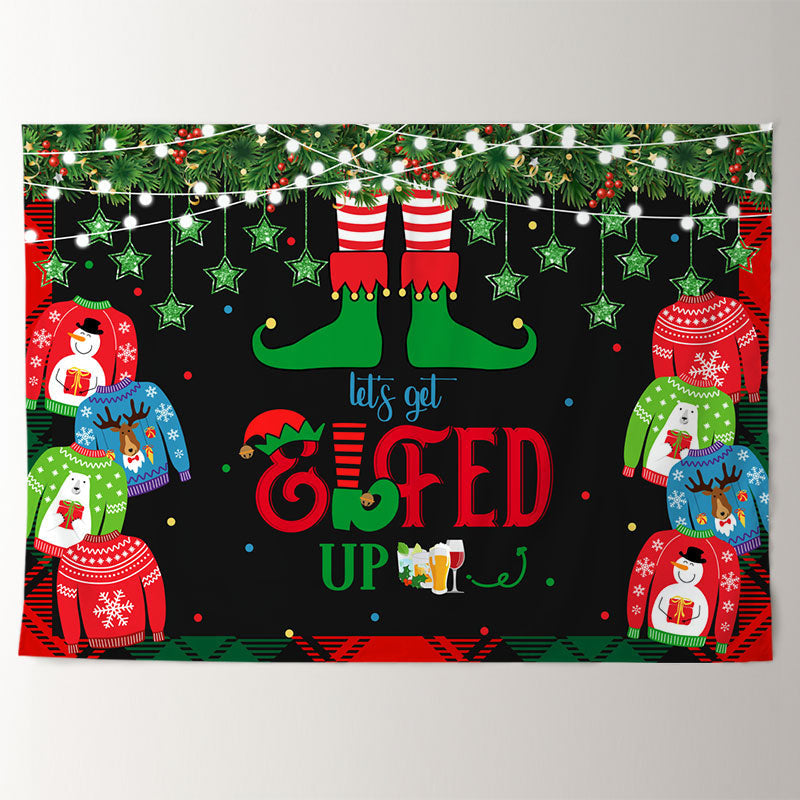 Aperturee - Elfed Up Colorful Sweater Black Christmas Backdrop