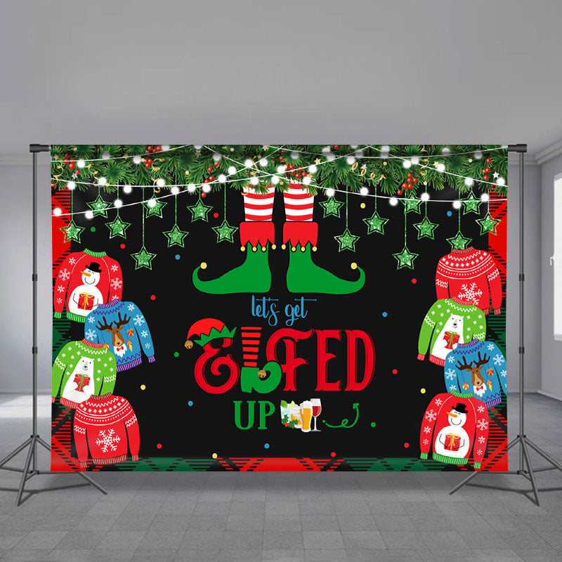 Aperturee - Elfed Up Colorful Sweater Black Christmas Backdrop