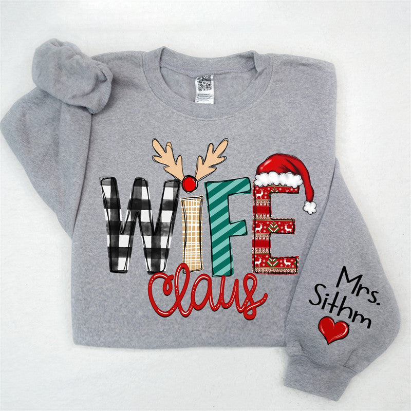 Aperturee - Elk Plaid Wife Husband Custom Christmas Sweatshirt