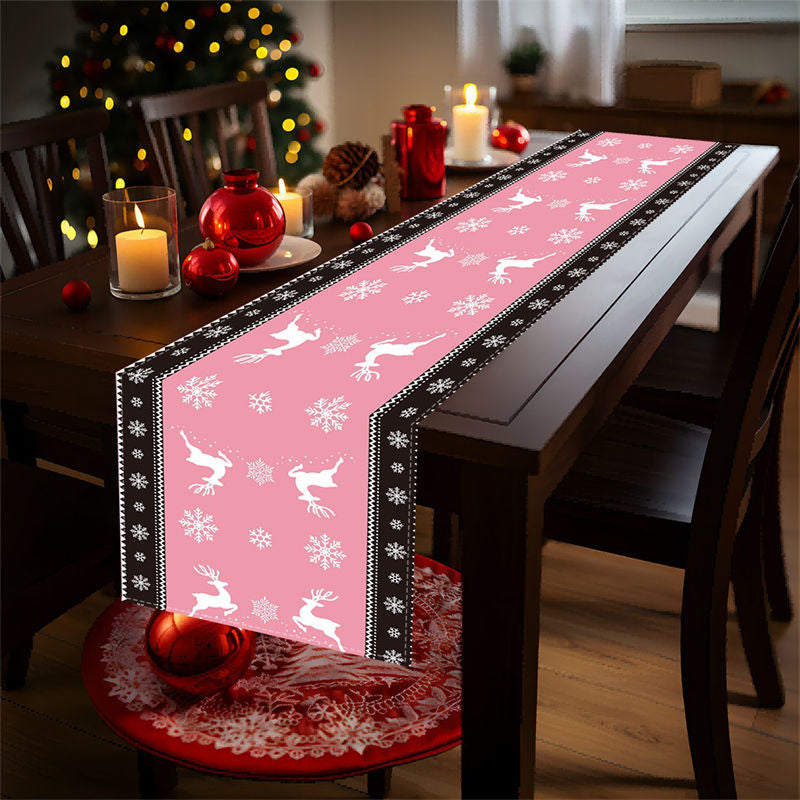 Aperturee - Elk Snowflake Step And Repeat Christmas Table Runner