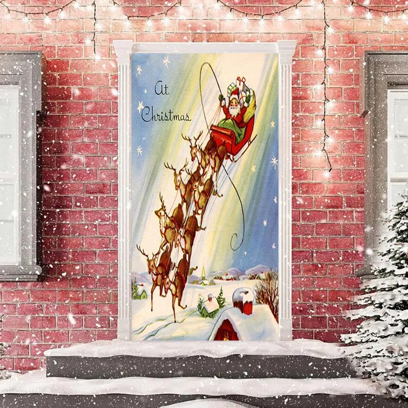 Aperturee - Elks Sled Santa Claus Snowfield Christmas Door Cover