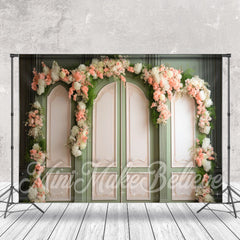 Aperturee - Embossed Pattern Door Pink White Floral Backdrop