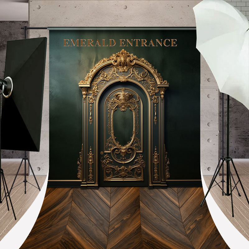 Aperturee - Emerald Entrance Elegant Gold Door Sweep Backdrop