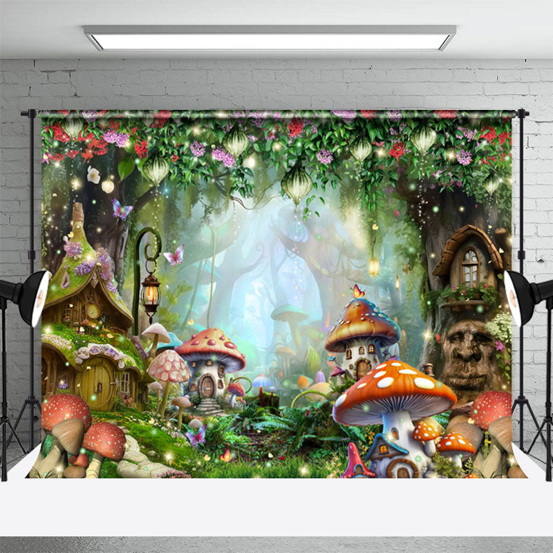 Aperturee - Enchanted Forest Mushroom Trees Spring Backdrop