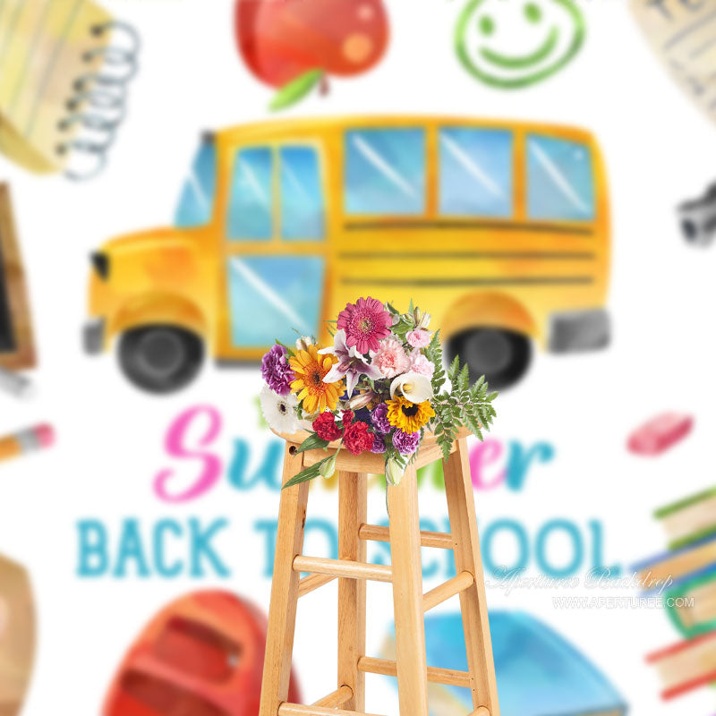 Aperturee - End Of Summer Bus Study Pattern Back To School Backdrop