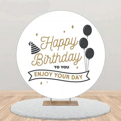 Aperturee - Enjoy Your Day Black Balloon Round Birthday Backdrop