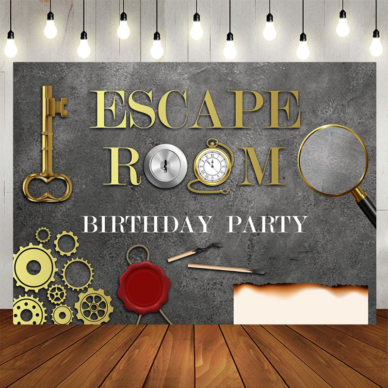 Aperturee - Escape Room Gold And Grey Backdrop For Happy Birthday