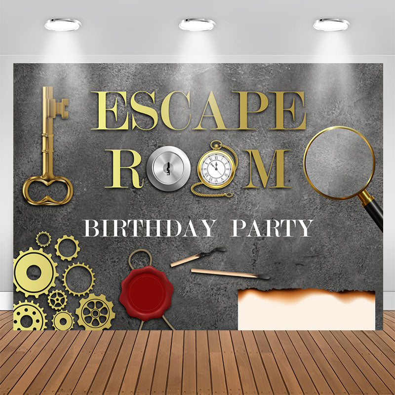 Aperturee - Escape Room Gold And Grey Backdrop For Happy Birthday