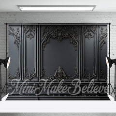 Aperturee - European Style Exquisite Relief Black Wall Backdrop