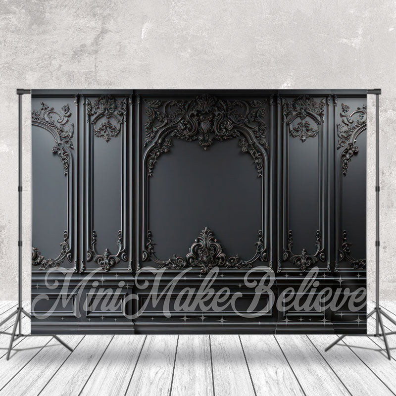 Aperturee - European Style Exquisite Relief Black Wall Backdrop