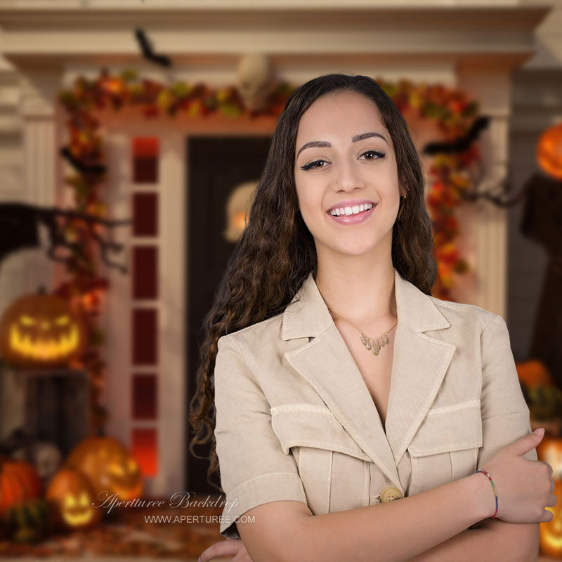 Aperturee - Evil Pumpkin and Skeletons Backdrop for Halloween