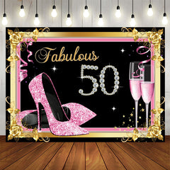 Aperturee - Fabulous 50 Pink and Gold Diamonds Birthday Backdrop