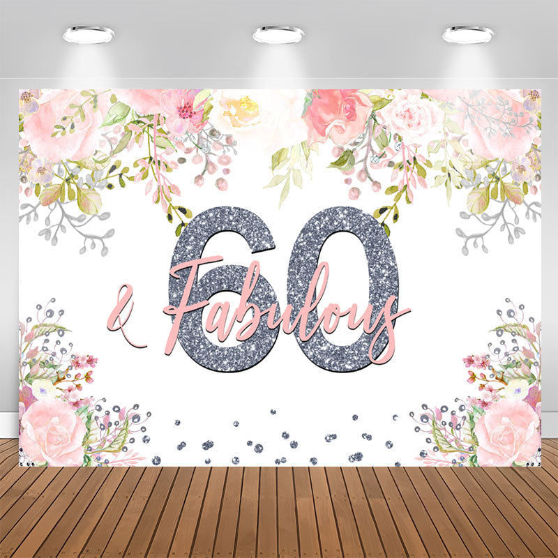 Aperturee - Fabulous Pink Floral Happy 60Th Birthday Backdrop