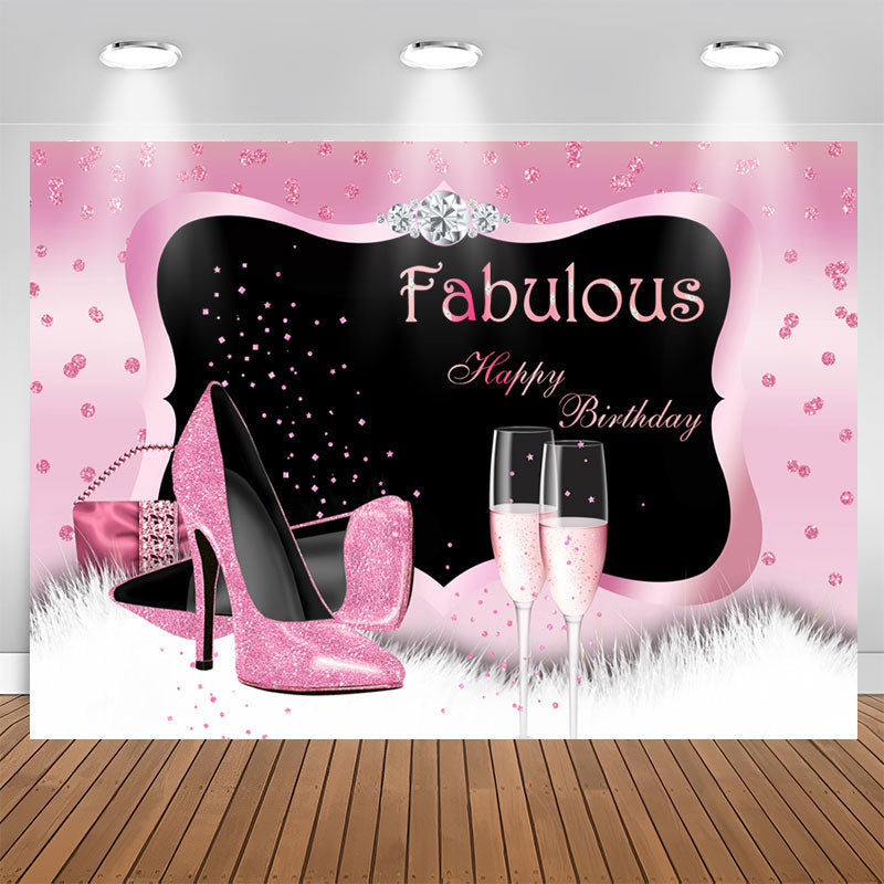 Aperturee - Fabulous Pink Glitter Happu Birthday Backdrop For Woman