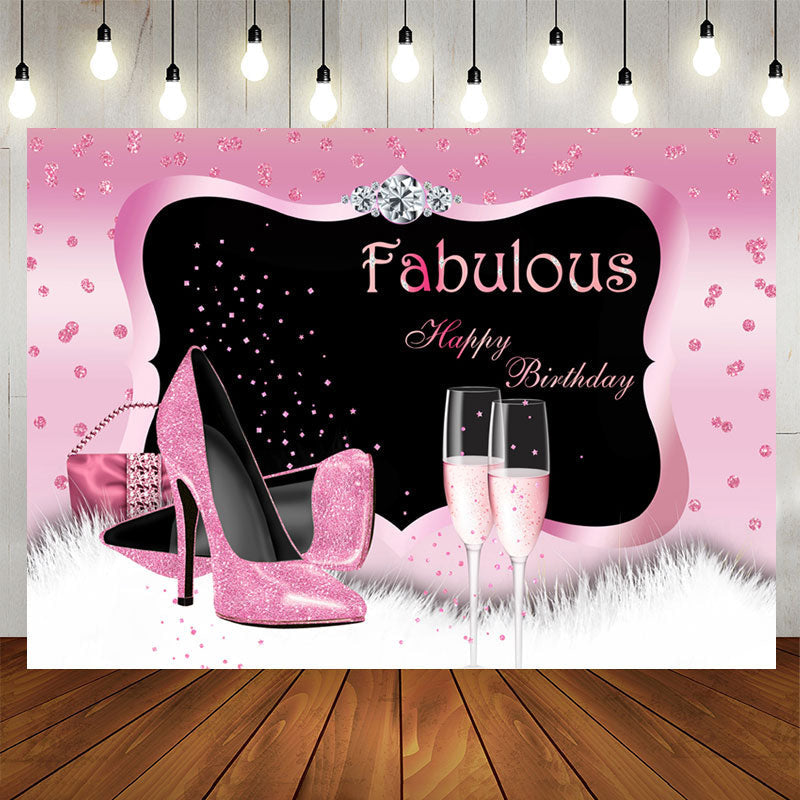 Aperturee - Fabulous Pink Glitter Happu Birthday Backdrop For Woman