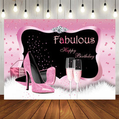 Aperturee - Fabulous Pink Glitter Happu Birthday Backdrop For Woman