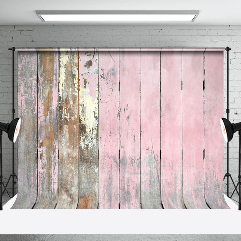 Aperturee - Faded Pink Vintage Wooden Texture Wall Photo Backdrop