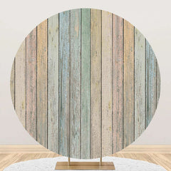 Aperturee - Faded Wooden Wall Retro Simple Round Party Backdrop