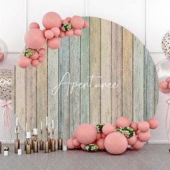 Aperturee - Faded Wooden Wall Retro Simple Round Party Backdrop