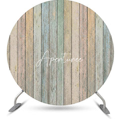 Aperturee - Faded Wooden Wall Retro Simple Round Party Backdrop