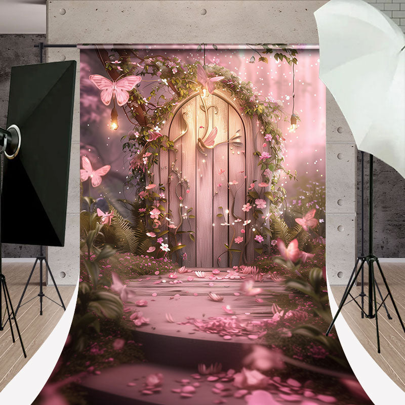 Aperturee - Fairy Forest Wooden Door Butterfly Sweep Backdrop