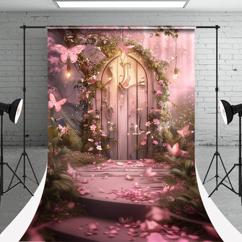 Aperturee - Fairy Forest Wooden Door Butterfly Sweep Backdrop