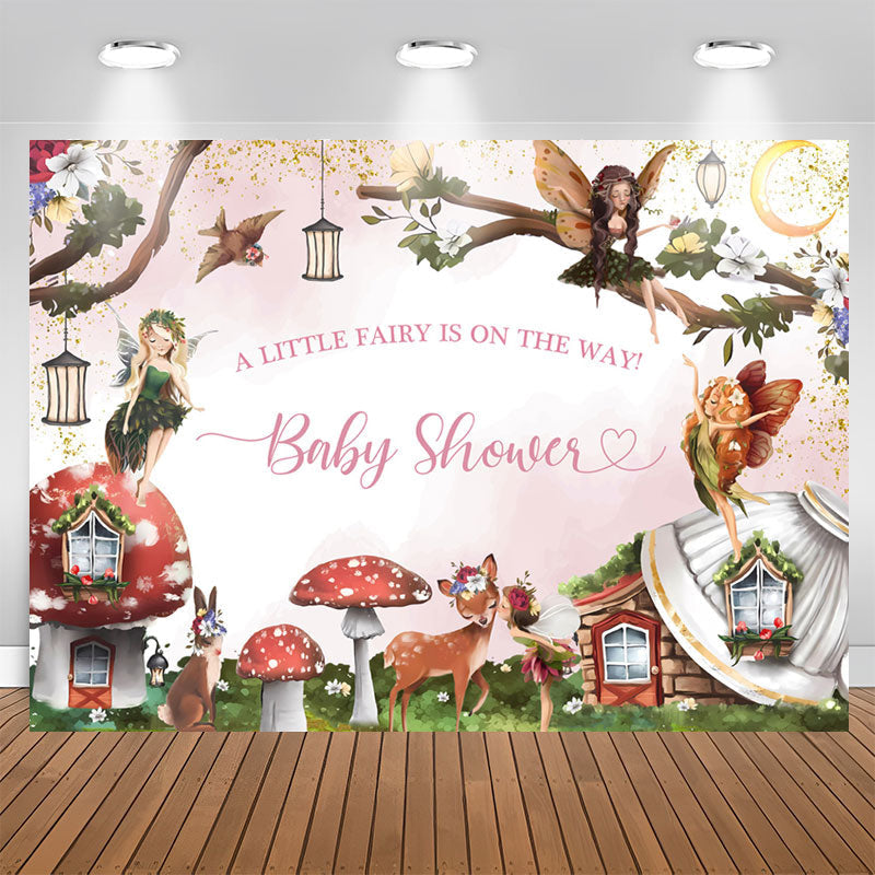 Aperturee - Fairy Mushroom House Girls Baby Shower Backdrop