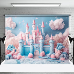 Aperturee - Fairy Tale Blue Pink Castle Plush Cake Smash Backdrop