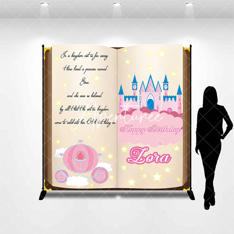 Aperturee - Fairy Tale Book Castle Custom Name Birthday Backdrop