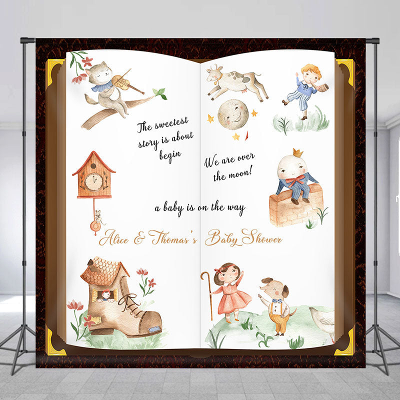 Aperturee - Fairy Tale Book Custom Name Baby Shower Backdrop