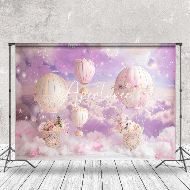 Aperturee - Fairy Tale Clouds Hot Air Balloon Cake Smash Backdrop