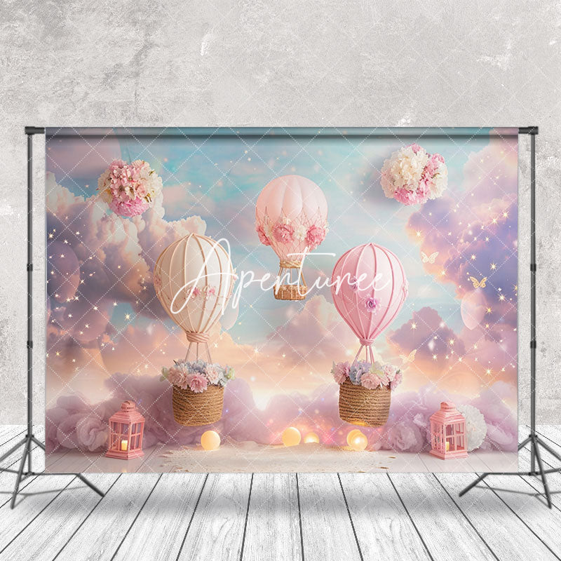 Aperturee - Fairy Tale Hot Air Balloon Cloud Cake Smash Backdrop