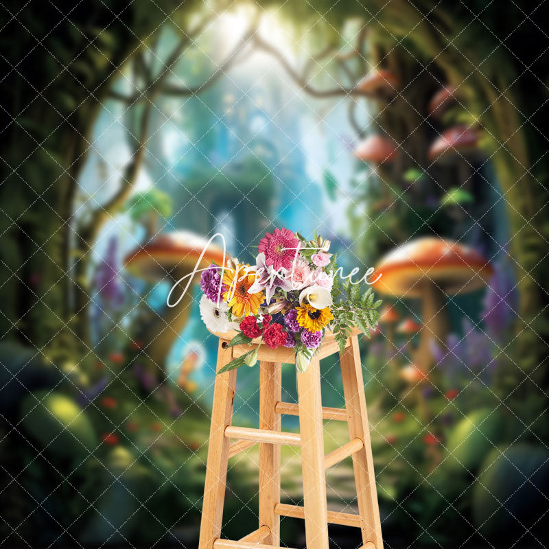 Aperturee - Fairy Tale Mushroom Castle Forest Photo Backdrop