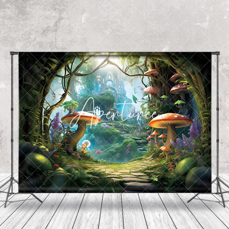 Aperturee - Fairy Tale Mushroom Castle Forest Photo Backdrop