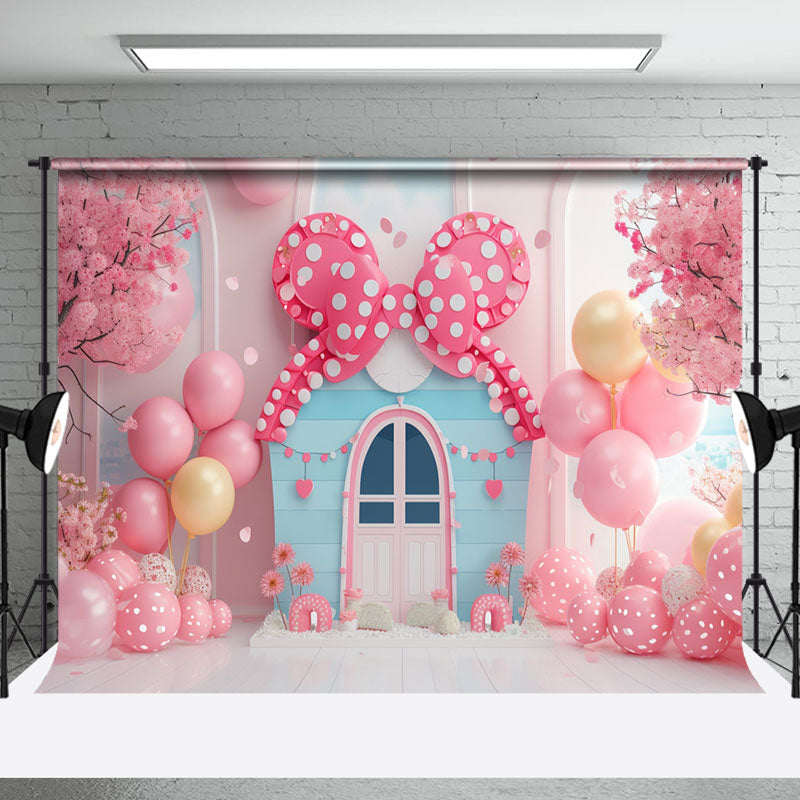 Aperturee - Fairy Tale Pink Bow Tie Balloons Cake Smash Backdrop