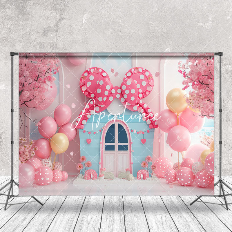 Aperturee - Fairy Tale Pink Bow Tie Balloons Cake Smash Backdrop