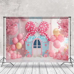 Aperturee - Fairy Tale Pink Bow Tie Balloons Cake Smash Backdrop