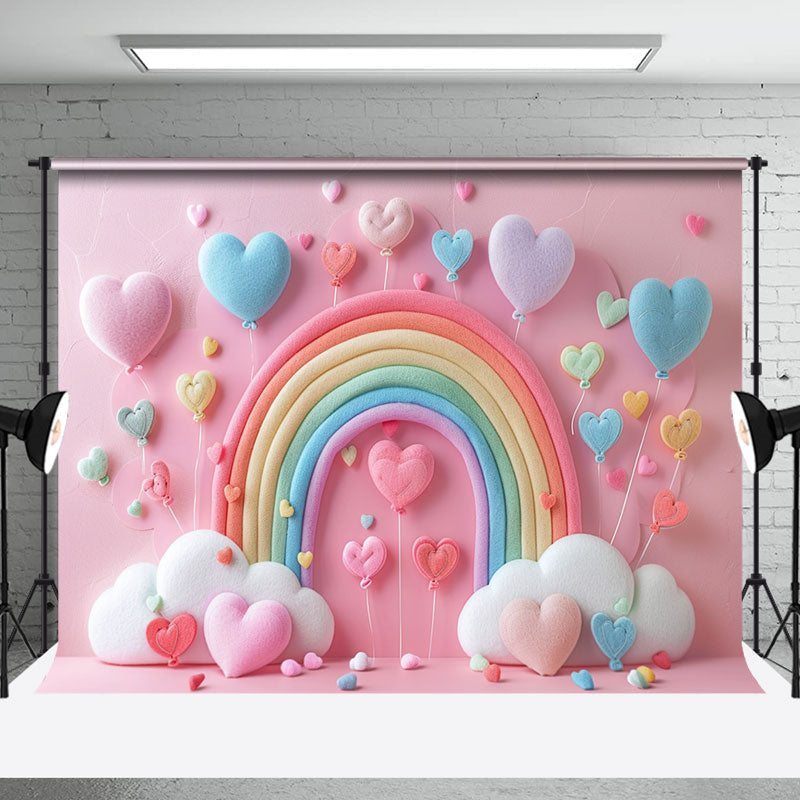 Aperturee - Fairy Tale Pink Rainbow Balloons Cake Smash Backdrop