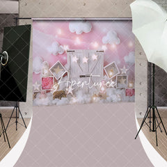 Aperturee - Fairy Tale Pink Room Cloud Wood Door Sweep Backdrop