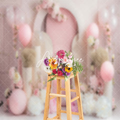 Aperturee - Fairy Tale Pink White Floral Cake Smash Backdrop